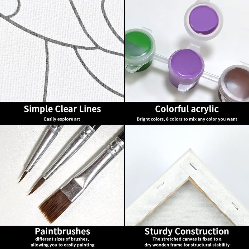 VOCHIC 4 Pack Painting Kit Pre Drawn Canvas for Painting for Adults Party Kits Paint and Sip Party Supplies 8x10 Canvas to Paint Art Set - Image 4